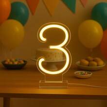 20cm LED Neon Table Number – Warm White Or Cool White | Premium Crystal Acrylic - 暖白色 - 查看 3