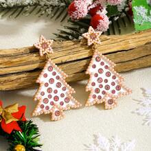 2 piezas de Elegantes pendientes de aleación con estilo navideño, Papá Noel, reno, muñeco de nieve, árbol de Navidad con diamantes de imitación, adecuados para que las damas los usen como regalos el día de Navidad. (Hecho a mano, con ligeras variaciones en los diamantes)