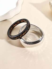 2pcs Bracelet Set, Geometric Gold & Silver Tone, Leopard Print Resin Bangle Combination, Vintage Elegant Jewelry Set For Women, Girls, Bestie, Student, Party, Travel, Fashionable Accessories Gift - Multicolor - View 5