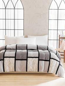 1pc Printed Plaid Flannel Throw Blanket, Multifunctional Cozy Blanket For Nap, Sofa, Office, Camping, Travel, All Season, Christmas & Thanksgiving Gift