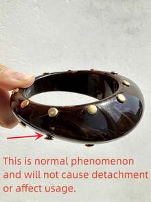 棕色渐变金色铆钉手链，粗犷几何树脂金属手链，不对称独特秋冬叠戴首饰，女士 - 彩色 - 查看 3