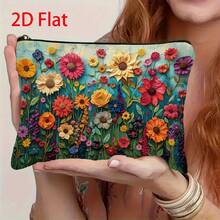 Fashion Floral Cosmetic Bag (2D Flat No Embroidery) - Multifunctional Women's Travel Cosmetic Bag, Birthday Or Christmas Gift For Women, Sisters, Girls, Niece And Girlfriend