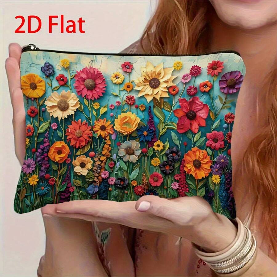 Fashion Floral Cosmetic Bag (2D Flat No Embroidery) - Multifunctional Women's Travel Cosmetic Bag, Birthday Or Christmas Gift For Women, Sisters, Girls, Niece And Girlfriend