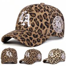 1pc Women Leopard Print LA Baseball Cap, Adjustable Outdoor Sun Protection Casual Hat, Suitable For Spring, Autumn Traveling, Beach Party