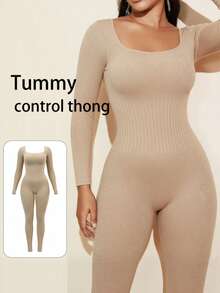 Winter Plus Size Women Seamless Slimming Jumpsuit With Compression, Long Sleeve And Pants