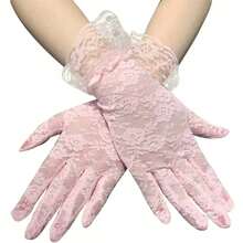 1 Pair Of Sexy Lace Bud Short Gloves, Short-Style Special Accessory Gloves For Brides/Bridemaids, Sunshade & Sun Protection Gloves For Driving Electric Bikes (4 Colors Available: Solemn Black, Pure White, Sweet Pink, Sexy Gray). - White - View 6