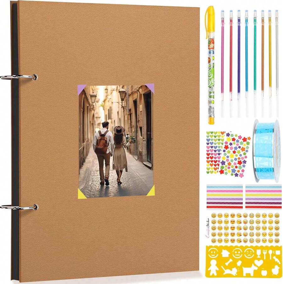 ZZBIFRJ Álbum de Fotos, 30 Páginas Álbum de Recortes, Cubierta de Páginas Kraft con Bolígrafos, Adhesivos y Decoraciones, Regalo para Cumpleaños, Navidad, Pareja, Boda Aniversario KLVW - 1 - Ver 1