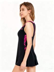 Speedo Hyperboom女子拼接泳裝 女士拉鍊連身泳衣 女士游泳衣 泳池海邊沙灘舒適簡約修身顯瘦連身泳衣 一體式速乾泳衣 8-12937G720 - 黑色/電光粉/粉紅色 - 查看 2