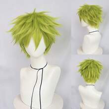 Perruque avec frange droite courte et volumineuse, perruque de cosplay unisexe pour anime, disponible en plusieurs couleurs, perruque avec frange en fibre synthétique résistante à la chaleur, apparence naturelle, haute densité, sans colle nécessaire, confortable à porter, fabriquée en fibre résistante à la chaleur, pour le quotidien, les vacances, les fêtes de Noël, les accessoires de scène, cadeau idéal - Multicolore - Voir 25