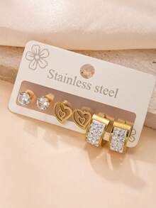 Set de 6 piezas de aretes con diseños minimalistas de estrella, trébol e infinito, adecuado para uso diario o fiestas de chicas adolescentes