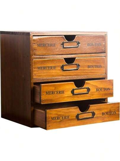 Gabinete apotecario apilable con 4 cajones - Organizador de escritorio estilo catálogo de biblioteca vintage de madera - Cómoda de escritorio de oficina para guardar papelería, hilos de bordado, costura, manualidades y artículos varios