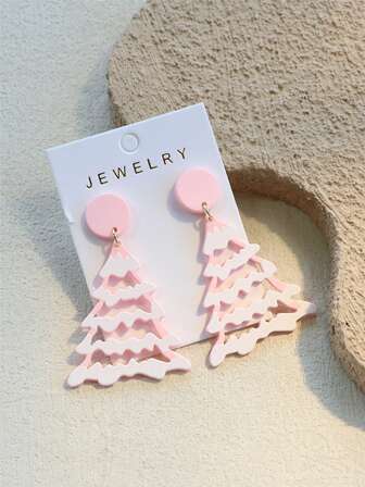 1 对女士镂空设计亚克力圣诞树耳环，可爱优雅，适合圣诞节