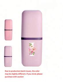 Pink Portable Travel Toothbrush Cup, Crabapple Flower A-Z Pattern, Rinse Cup, Bathroom Storage, Rinse Cup, Travel Toothbrush Case, Makeup Brush Storage Box, Multi-Function Toothbrush Cup, Non-Alcoholic, Plastic Material, Compact Design, Ideal For Oral Care Anytime Anywhere. Outdoor Business Travel Supplies Box, Suitable For Travel, Camping, Business Trips And School, Essential For Outdoor Travel - Multicolor - View 21