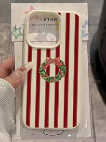 1pc White Striped Christmas Pattern Full Coverage TPU Shockproof Phone Case, Compatible With IPhone 16, 15, 14, 13, 12, 11 Pro Max And Series,International Version, Not The Domestic Version - Multicolor - View 3
