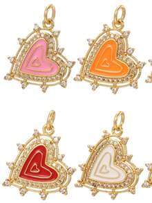 1pc Multi-Color Enamel Copper Heart Shaped Pendant, Delicate & Compact, Handmade DIY Necklace, Bracelet, Earring Jewelry Pendant, Suitable As Thanksgiving Gift