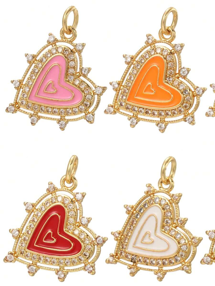 1pc Multi-Color Enamel Copper Heart Shaped Pendant, Delicate & Compact, Handmade DIY Necklace, Bracelet, Earring Jewelry Pendant, Suitable As Thanksgiving Gift
