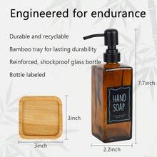 Modern Soap Dispenser Set With Bamboo Base. Glass Soap Dispenser With Stainless Steel Pump Perfect For Kitchen Decor And Accessories. 1pack Amber - 琥珀色 - 查看 3