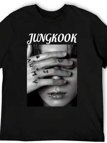 Jungkooks Shirts Round Neck Mens Women Casual T Shirts Loose Fit  Graphic Tee Top - Đen 5 - Xem 1