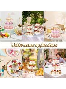 8PCS Cake Stand Set, Plastic Cupcake Stands With Gold Rim, Dessert Display Stands Set Wedding Birthday Party ShowerTea Party - White - View 5