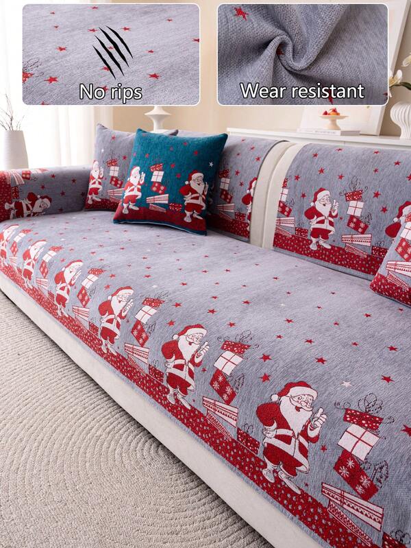 1pc All Season Christmas Decor Gift Sofa Cushion Cover, Modern Minimalist Non-Slip Sofa Seat Protector, Dust-Proof And Washable Sofa Slipcover, Gray Fashionable Soft Fade-Resistant Pet-Friendly Couch Cover, Adjustable For Corner Sofa, Bedroom, Office, Living Room Furniture, L-Shaped Sofa And 1/2/3/4 Seat Sofa.