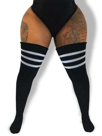 1 Pair Plus Size Women's Striped Over The Knee Socks, Colorful Striped Thigh High Socks, Large Size Women Sports Leg Warmers, Cosplay Anime Socks