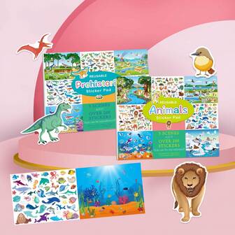 Libro di adesivi di grandi animali per bambini - Dinosauri e veicoli e tema animali | Adesivi educativi impermeabili e rimovibili | Giocattolo di attività di moda per bambini e bambine | Regalo per Natale, compleanno e festività stagionali (inverno/Capodanno/Pasqua/Pesce d'aprile/Festa dei bambini) | Set di adesivi per attività per bambini, regali per feste che piacciono ai bambini e alle bambine di età superiore ai 3 anni