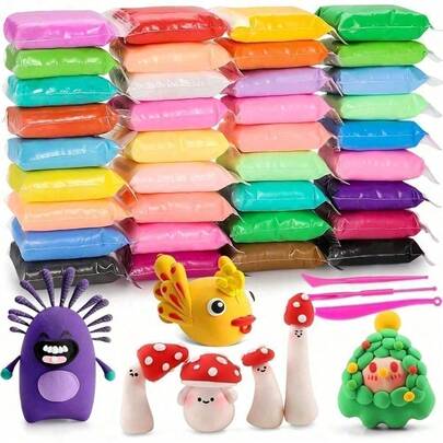 Kit de lut cu uscare la aer, 12/24/36 de culori - Lut de modelat magic ultra ușor, cu uscare rapidă, cu instrumente de sculptat, bețișoare de detaliat, instrumente de tăiat și pungi de depozitare, culori vibrante asortate, textură netedă și maleabilă, fără mizerie, set de lut DIY pentru sculptură, modelare, artă lucrată manual, proiecte de artizanat acasă, cadouri de ziua de naștere/sărbători/aniversare pentru entuziaștii meșteșugurilor, pasionați și iubitori de artă ((culoare aleatorie))