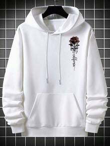 Men's Essential! Gray Tone Rose Print Minimalist Hoodie, Fall/Winter