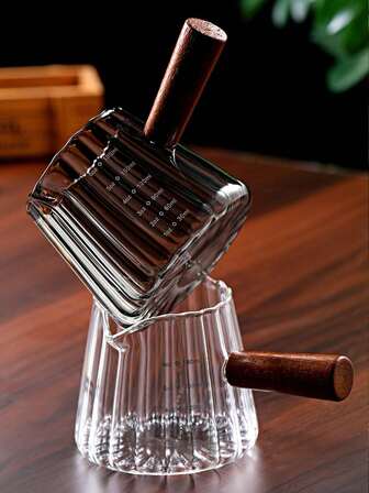 1 pieza Taza de café de vidrio reutilizable de 6 onzas con asa de madera, aislada, multiusos, agarre de madera, sin patrón, apta para café, té y medición de líquidos, excelente regalo de Navidad para familiares y amigos