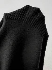 加大码女式纯色立领针织套头毛衣 黑色 - 黑色 - 查看 7