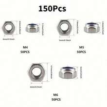 230pcs A Grade Stainless Steel Nylon Insert Lock Nuts Set, Full Thread, Right Hand Thread, Anti-Loosening Design - Metric Size M3-M8, Suitable For Industrial And Scientific Applications, Classified Nuts | Transparent Storage | Durable Structure, Fastener Nuts - Multicolor - View 3