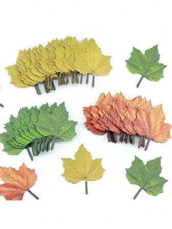 50/100/200pcs Artificial Maple Leaves, Autumn Leaf Stickers, Autumn Leaf Shape Stickers, Suitable For Wedding Guest Books, Thanksgiving And Birthday Decorations, Bulletin Boards, Family Gatherings, And Home Autumn Decor Wall Stickers Room Decor Wall Decor Wall Sticker Bedroom Decor Kitchen Decor Home Decor