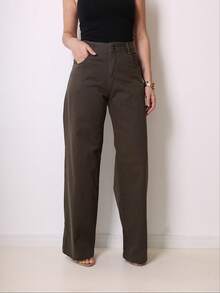 Women's Wide Leg Jeans, High Waist, Butt Lifting, 2025 - 軍綠色 - 查看 1