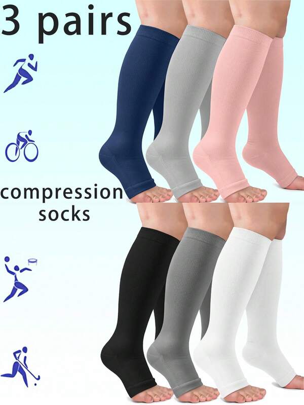 3 pares de calcetines de compresión con dedos expuestos para hombres y mujeres, adecuados para trabajo en interiores y exteriores, fitness, senderismo, gimnasia, atletismo, fútbol, ciclismo, camping, etc. Proporcionan soporte deportivo, alivio de la presión y están fabricados con tejido elástico de punto.