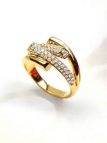 Glitter Micro-Paved Crisscross Design Gold Ring In Gift Box, Multiple Sizes Available, Suitable For Women, Wedding, Party, Or Valentine's Day Gift Christmas Gift,Mom,Mother,Mother's Day,Gift