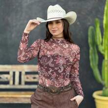 Women's Tulle Bodysuit With Slim Fit Print - 碎花棕色 - 查看 3