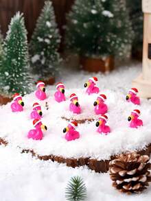 10/20pcs Christmas Mini Resin Flamingo Hot Pink Miniature Flamingo With Santa Hat Figurine Tiny Small Animals Ornament For DIY Fairy Garden, Christmas Home Decor, Micro Landscape Craft, Xmas Goodie Bag Fillers Party Favors Decorations, Perfect Birthday Gift - Pink - View 3