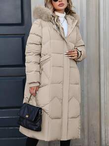 2025 New Arrival Winter Fashionable Elegant Warm Windproof Coat For Plus Size Women - Beige - View 3