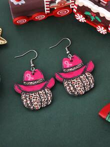 1 Pair Vintage Pumpkin & Leopard Print Wooden Double-Sided Pendant Earrings, Suitable For Autumn, Thanksgiving, Breast Cancer Awareness, Harvest Festival, Thanksgiving Party, Gift