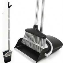 Broom And Dustpan Set,  Long Adjustable Handle Broom Dustpan Combo With Dustpan Teeth To Automatically Clean Hair Suitable For Home Kitchen Office Hall Floor - Gray-black Broom - View 9