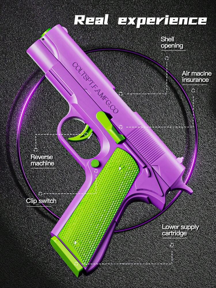 Pistola de juguete de bala suave 1911, morado y verde, con retroceso, pistola simulada de disparos, arma de utilería, favor de fiesta, adecuada como regalo para niños, color aleatorio - Multicolor - Añade 4