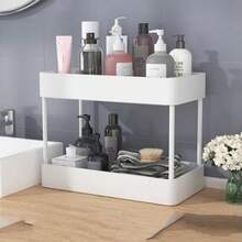 Carrito Organizador Multiusos de 2 Niveles para Cocina, Baño y Oficina, Estantería Desmontable con Ruedas y Cajones para Almacenamiento y Optimización de Espacios Pequeños. - Blanco - Ver 4