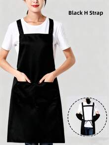 1/2 pièces Tablier en polyester pour femmes, tablier noir style simple avec poches, jupe de taille épaisse, vêtements de maison et de cuisine , fournitures de cuisine