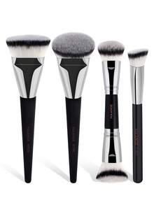 MAANGE 4/6/17件套高端超柔软多功能化妆刷套装，包含粉底刷、散粉刷、腮红刷、遮瑕刷、修容刷、鼻影刷、眼影刷、细节刷、面部刷、高光刷，采用天然合成毛制成，双用途专业化妆刷 - 黑色 - 查看 11