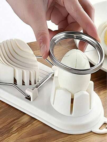 1 st 2-i-1 äggskärare och äggskärare-set, manuell äggskärare i rostfritt stål med robust plastbas, köksverktyg för att skiva ägg, lätt att rengöra, tidsbesparande, lämplig för kök, matlagning, perfekt present till hemmakockar, hemmafruar, kockar, födelsedag, mors dag, jul, matälskare