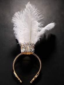 1 件夸张超大羽毛头带发饰，高端迷你皇冠发饰，女王舞台表演文艺复兴配饰，适合歌手、仙女、女神 - 彩色 - 查看 3