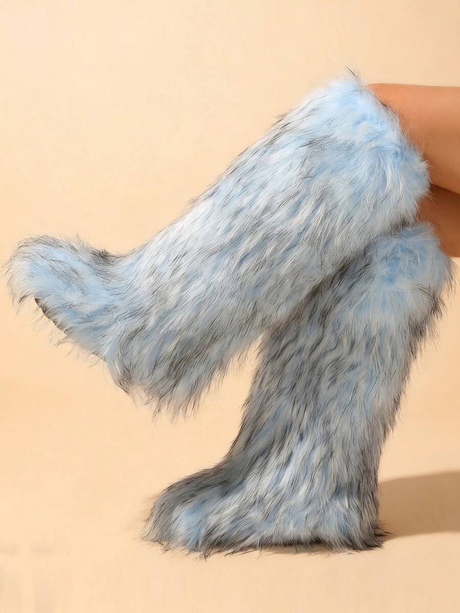 2025秋冬新款高筒靴，及膝雪地靴，保暖仿毛内衬时尚靴子