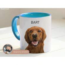 Custom Watercolor Pet Mug Using Pet Photo + Name Custom Dog Mug Cat Coffee Cup Personalized Pet Dog Mug Personalized Cat Dad Mug New Dog Mug - 黃白色 - 查看 5