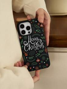 1pc Fashionable Creative Autumn Leaf, Pine Cone & Letter Pattern Matte Black TPU Shockproof Protective Phone Case, Suitable As Holiday Gift Compatible With IPhone XS/XS Max/XR/11/12/13/14/14 Plus/15/15 Plus/16/16 Plus/17/17 Pro
