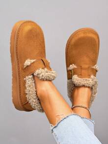Women's Autumn/Winter High-End Thick Sole Anti-Slip Cold-Resistant "-Style" Snow Boots, Casual Fashionable Comfortable Closed Toe/Buckle Winter Shoes, House Slippers,Fur Boots